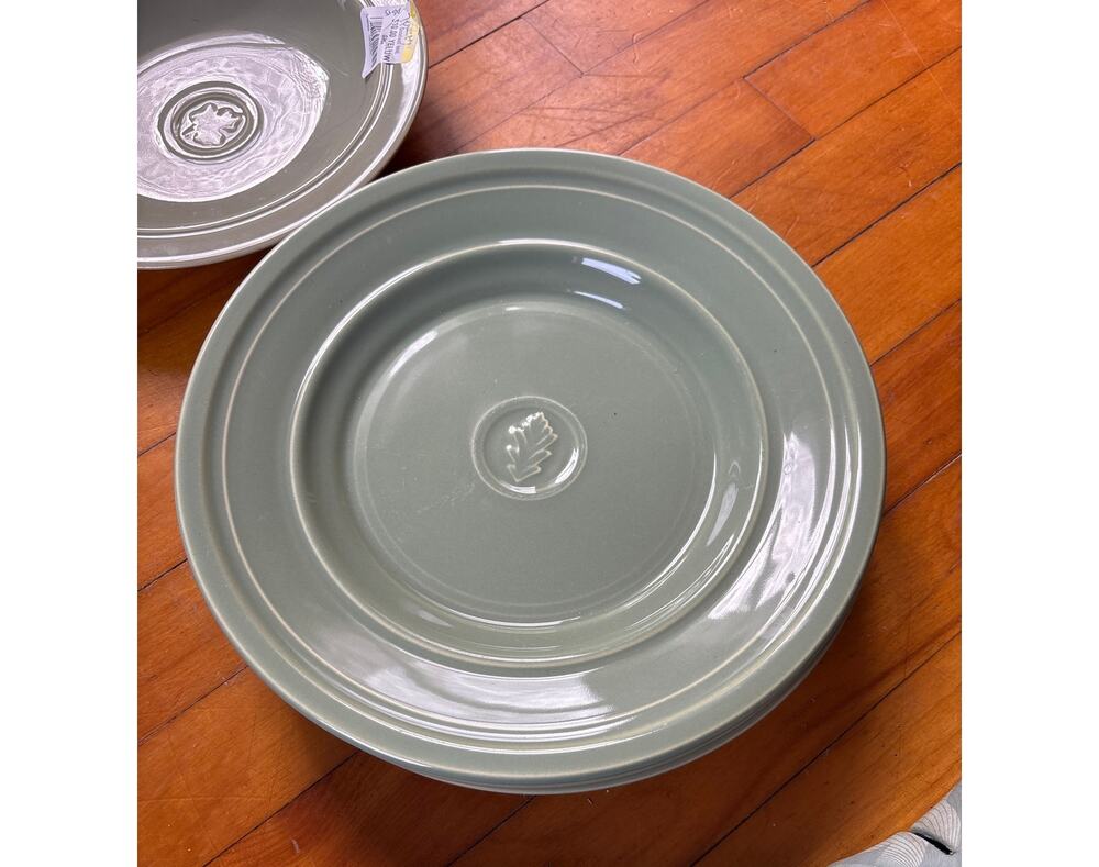 VINTAGE DANSK OAK LEAF RINGS GRASS GREEN PLATES SET OF 3 CRAFTMARK